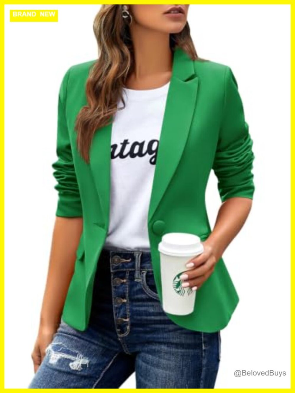 Women's Business Casual Blazer Notched Lapel Work Suit Jacket Long Sleeve